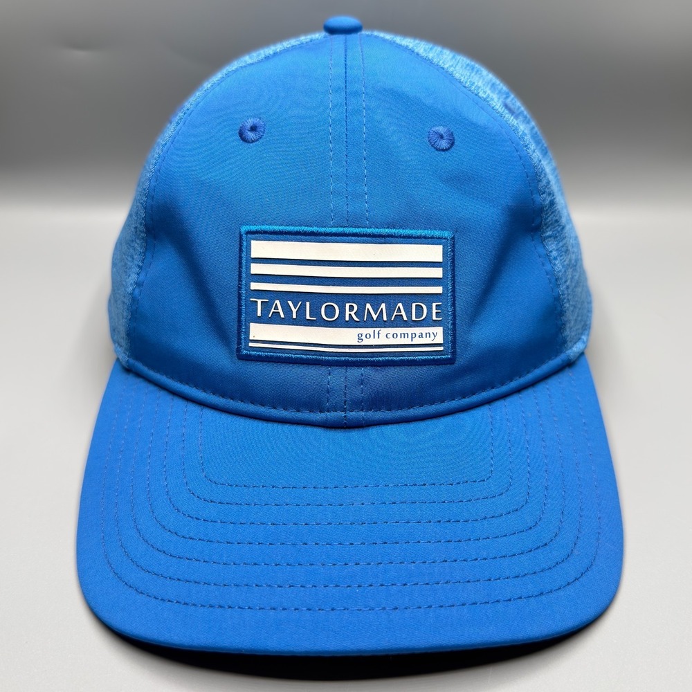 TaylorMade Golf Hat Cap Blue White Logo Patch Strapback Performance Stretch
